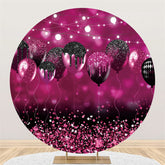 Lofaris Glitter Purple Black Balloon Birthday Round Backdrop